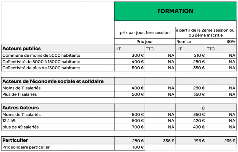 Grille tarifaire